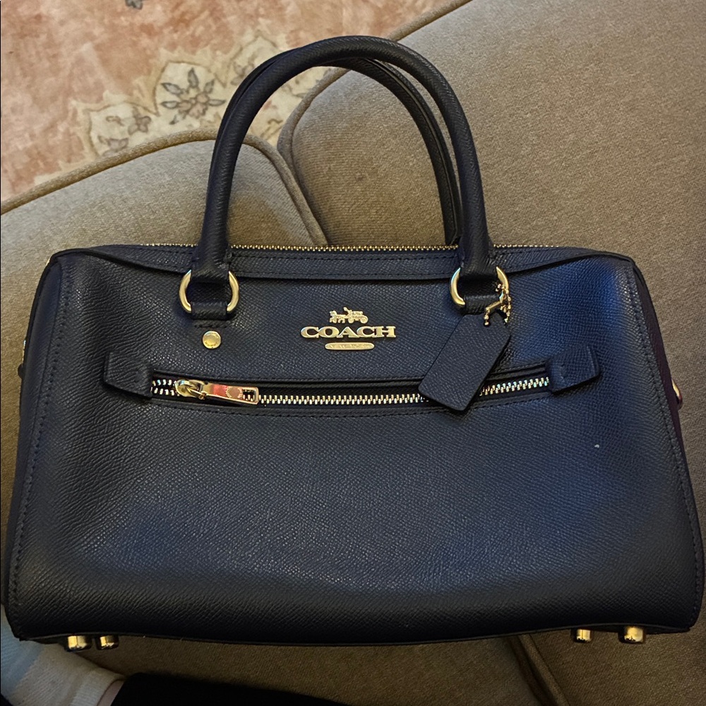 Coach navy Satchel with Gold Accents w/ matching wallet